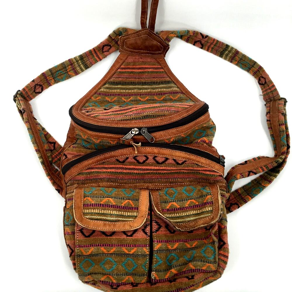 Vintage Addiction Tribal Woven Backpack Boho Southwestern Festival Bag